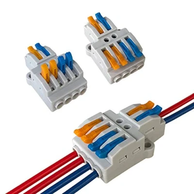 Image of Aiqeer 15 Pcs KV424 Lever Nut Wire Connectors, 2 in 4 out 6 Ports Conductor Compact Cable Clamp Terminal Block Quick Spring Connector