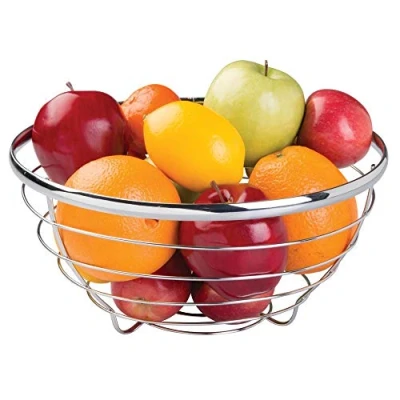 Image of iDesign Round Fruit Bowl, Modern Wire Basket for &amp; Vegetables Made of Metal, Silver, 30.5 x 15.2