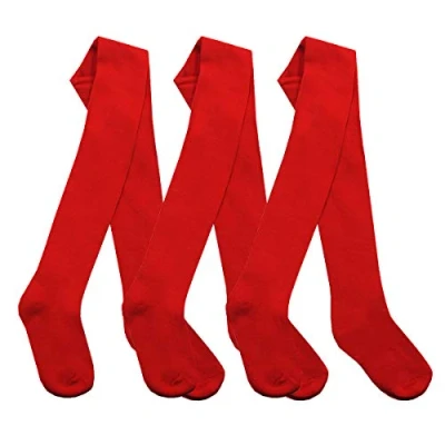 Image of I2I Childrens 3 Pair Girls Tights Back to School Plain Coloured Cotton Rich New, 2 Years, Red Pairs