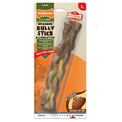 Image of Nylabone Extreme Tough Dog Chew Toy, Braided Bully Stick, Beef Flavour, Mess Free, For Dogs Up To 23 Kg Large