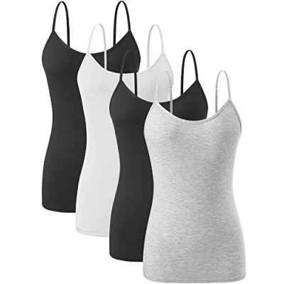 Image of Ymmchy Women Camisoles Adjustable Spaghetti Strap Tank Tops Basic Undershirt 4 Pack Black/White/Black/Gray XL