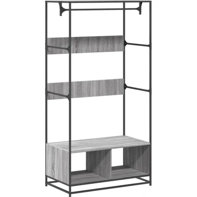 Image of vidaXL Wardrobe Closet Grey Sonoma 90x50x180 cm Engineered Wood Modern Metal Frame for Bedroom/Living Room