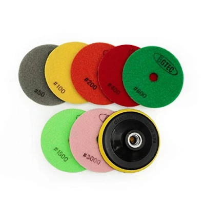 Image of BGTEC 100mm Diamond Wet Polishing Pads for Granite Marble Mixed Grits 7pcs with 1pc M14 Plastic Backer