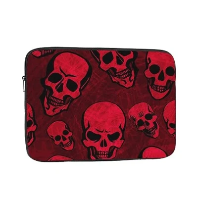 Image of Red Skulls Printed Laptop Sleeve For 15 Inch Laptop, Shockproof Oxford Fabric Protective Case Bag