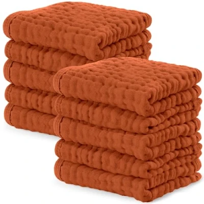 Image of Baby Washcloths, Muslin Cotton Towels, Large 10x10 Wash Cloths Soft on Sensitive Skin, Absorbent for Boys &amp; Girls, Newborn Toddlers Registry Gift (Garnet, 10 Pack, 25 X CM)