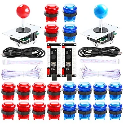 Image of Qenker 2 Player LED Arcade DIY Kit for USB MAME PC Game &amp; Raspberry Pi Retro Controller Including 2X Joystick, 20x Buttons, Zero Delay Encoder (Blue Red)