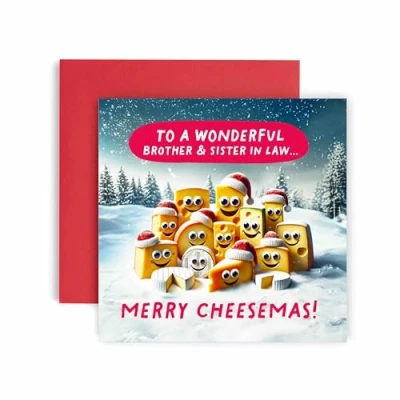 Image of Huxters Christmas Cards for Women Merry Cheesemas Cheesy Brother and SIster in Law Happy Funny Card (Brother Law)