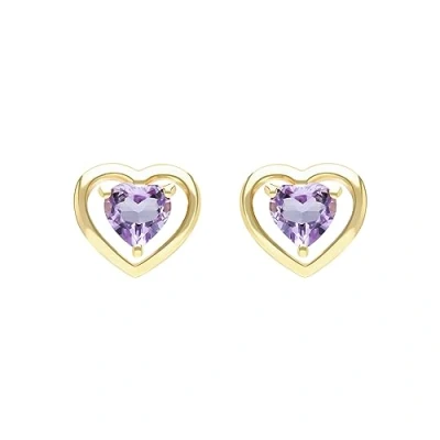 Image of Ivy Gems 9ct Yellow Gold Amethyst Heart Stud Earrings