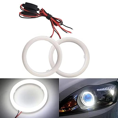 Image of Qasim 1 pair 60MM 2.36’’ Angel Eyes COB LED Halo Rings White with Cotton Plastic Shell for Car Motorcycle Headlight DRL Fog Light DC9 30V