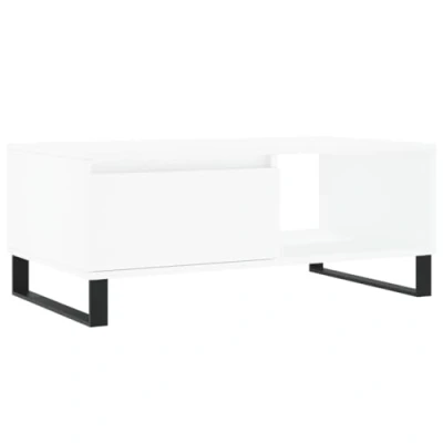 Image of vidaXL Elegant Rectangular Coffee Table Modern White Living Room Furniture with Drawer and Compartment Durable Engineered Wood Metal Legs