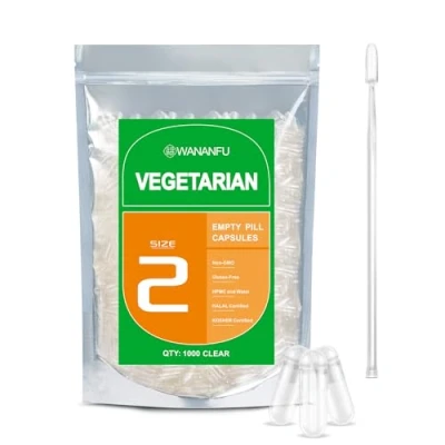 Image of WANANFU Size 2 Empty Capsules Vegetarian (100 Count) Bundle with Micro Lab Spoons, Compatible Capsule Filling Machine