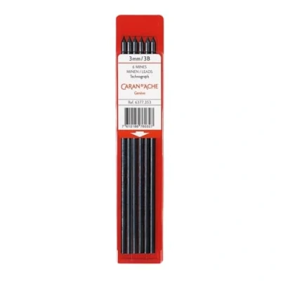 Image of Caran d&#039;Ache 6377.353 Technograph Graphite Leads 3 mm Case of 6 3B, Black