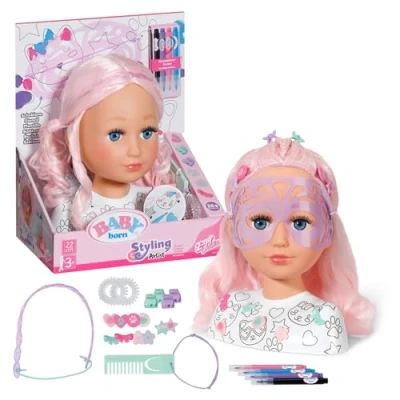 Image of BABY born Styling Head Artist, Hairdressing For with Face Stencil, Pens, Pink Hair and Over 20 Accessories, Children Aged 3+, 836033 Zapf Creation