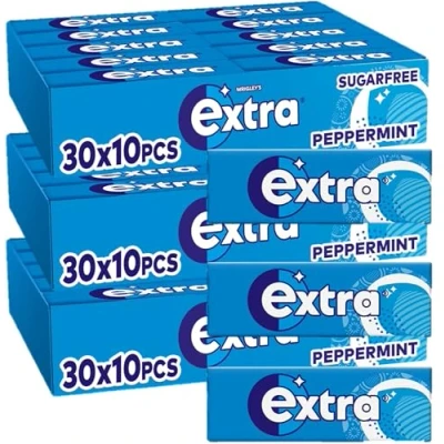Image of Wrigley’s Extra Sugar free Chewing Gum Refreshing Peppermint Flavour Freshens Breath with Xylitol Helps Oral Hygiene for Healthy Teeth &amp; Gums 90x 10 Packs (3 Pack)