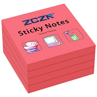 Image of ZCZN 76 x mm Sticky Notes, 100 Sheets/Pad, 4 Pads, Red