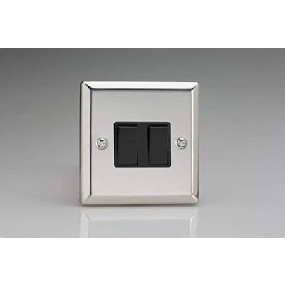 Image of Varilight 2 Gang 10A Intermediate Rocker Switch Mirror Chrome XC77B