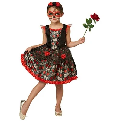 Image of Rubie&#039;s Official Red Rose Day of the Dead Halloween Girls Costume, Childs Size Large Age 7 8 Years