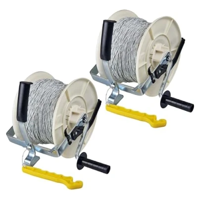 Image of Doblit Geared Reel &amp; 500m Wire Electric Fence Kit Insulated, 3:1 with Blue White Poly Roll and Insulated Grip Handle (500m (Pair))