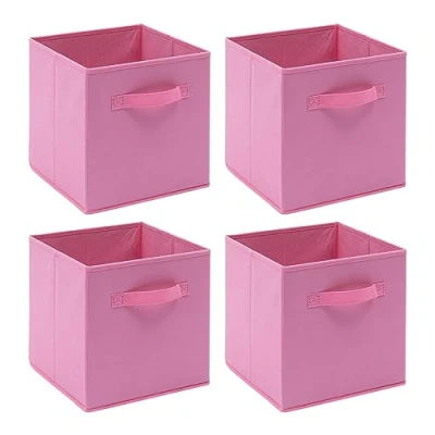 Image of BonChoice Foldable Storage Cubes Boxes Pack of 4 with Handle for Home Organization, Fabric Wardrobe Box Organizer Basket Bins Clothes Beddings Toys Towels, Collapsible &amp; Durable (Pink, 4)