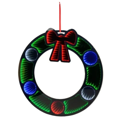 Image of Double Sided Infinity Mirror Light Christmas Decoration Optical Illusion Multicolour Wreath