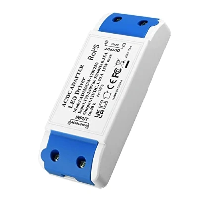 Image of 12V LED Driver Transformer 15W 1.25A, Power Supply, 240V AC to DC LED, Constant Voltage Driver,Low Transformers for Bulbs,Light Strips and Ring Doorbell