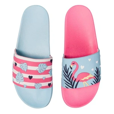 Image of Dedoles Sliders &amp; Slippers for Women, Men Kids Sandals Funny Designs Plane Coffee Party Pizza Fox Bear Cherry Flamingo Footwear Gift, Color: Love Flamingos, Size: 13UK