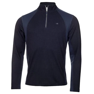 Image of Calvin Klein Mens Micro Grid CK 1/2 Zip Pullover Navy/Slate XL