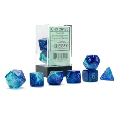 Image of Chessex Gemini Luminary Dice Set 7 Polyhedral Blue with Light