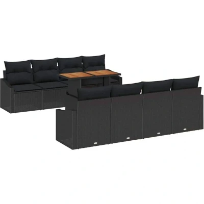 Image of vidaXL 7 Piece Garden Sofa Set with Cushions Black Poly Rattan