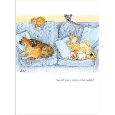 Image of Alison&#039;s Animals Illustrated Male/Female Humorous Blank Greeting Card from Splimple Dogs and Cats, We Left You a Space
