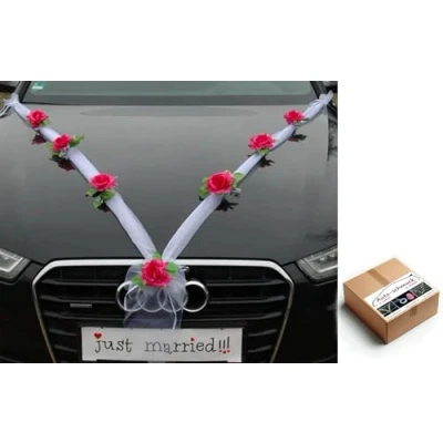 Image of Organza M Auto Schmuck Braut Paar Rose Deko Dekoration Autoschmuck Hochzeit Car Wedding (Pink/Weiß)