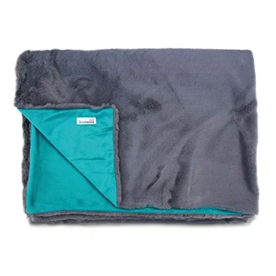 Image of Doodlebone Faux Fur Dog Blanket (Slate/Teal)