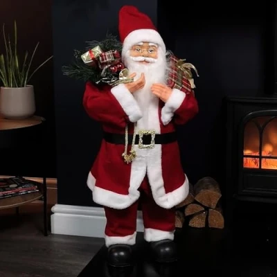 Image of 80cm Red Standing Santa Claus Indoor Decoration with Present and Green Sack