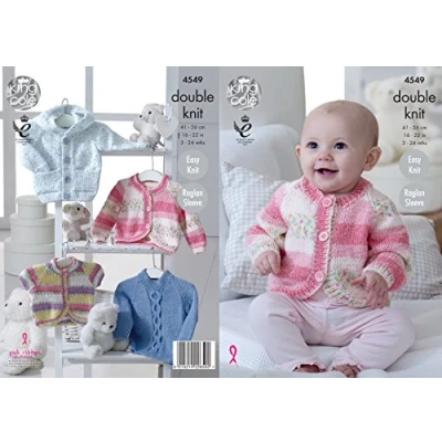 Image of King Cole Baby Double Knitting Pattern Easy Knit Raglan Sleeve Hoody Cardigans &amp; Sweater DK (4549)