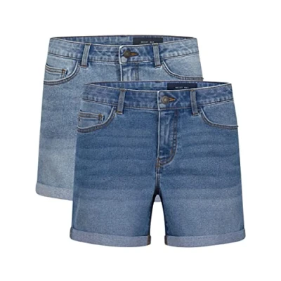 Image of Noisy may BeLucky Jeans Shorts Women&#039;s High Waist Pack of 2 Bermuda Hot Pants Summer Basic Denim Stretch Blue Black S M L XL XXL, Light &amp; Medium (27028348),