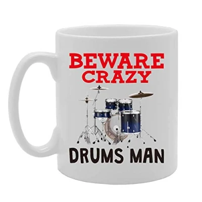 Image of Coralgraph Inc MG4368 Beware Crazy Drums Man Novelty Gift Printed Tea Coffee Ceramic Mug