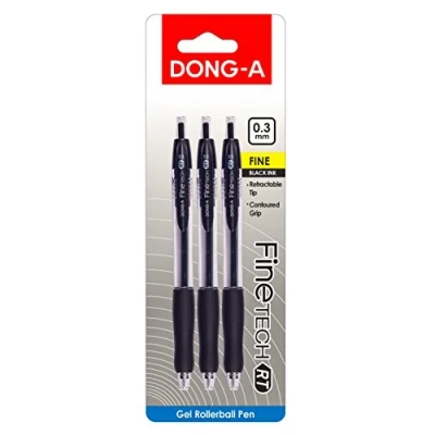Image of DONG A Fine Tech RT Gel Ink Roller Ball Pens, 0.3mm, Black, 3 Pack