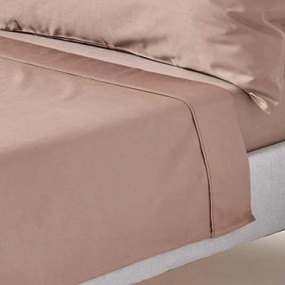 Image of HOMESCAPES Brown Pure Organic Cotton Flat Sheet Double 400TC 600 Thread Count Equivalent Bed