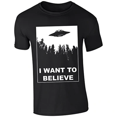 Image of Mens I Want to Believe UFO Aliens X Files Inspired T Shirt Black (M)