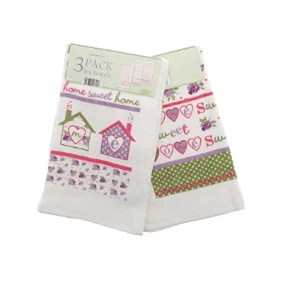 Image of Country Club Velour Tea Towels, Home Sweet Home, Set of 3