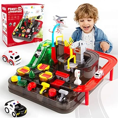 Image of VATOS Car Race Track Toys for 3 4 5 6 7 8 Year Old Boys Girls Adventure Kids Intelligence Educational Puzzle Playsets Engineering Toy Vehicles Preschool Best Gift Age 3+