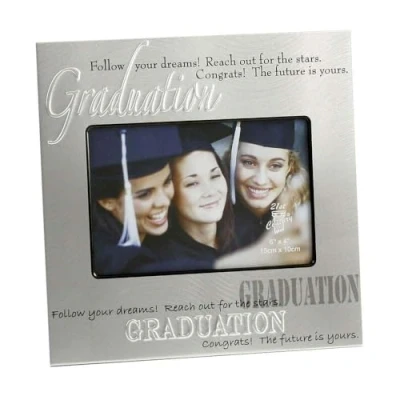 Image of Silver Follow Your Dreams Graduation Photo Frame With Verse 8&quot; x FA314