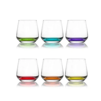 Image of Lav Coral Tumbler Glasses. Coloured Base (Pack of 6) Whisky Juice Drinking Glasses Set. 345ml