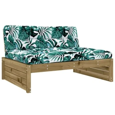 Image of vidaXL Impregnated Pine Wood Middle Sofa Comfortable Outdoor Seating with Cushions &amp; Modular Design for Patio, Terrace, Garden