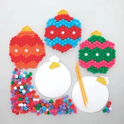 Image of Baker Ross FC111 Christmas Bauble Pom Art Kits Pack of 5, Design Your Own Decorations, Decorations for Children to Make, Decorate and Display, Creative Activities Kids