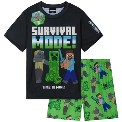 Image of Get Trend Minecraft PJs for Boys Short Sleeve Pyjamas Set Kids Teenagers Creeper Lounge Sets Nightwear Soft Comfy Sleepwear Gaming Gifts (9 10 Years, Green Minecraft)