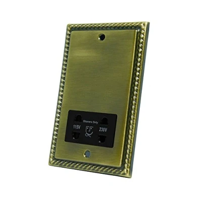 Image of Georgian Antique Brass Shaver Socket 2 Gang Dual Voltage 115V/230V
