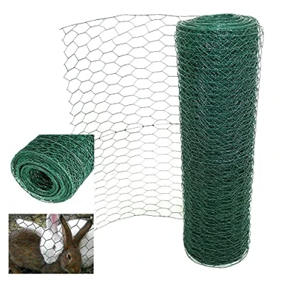 Image of Galvanised PVC Coated Hexagonal Chicken Wire Netting Mesh Net Green Rabbit Aviary Fence 25m &amp; 50m Rolls (50mm Hole x 0.9mm 0.6m*25m Roll)