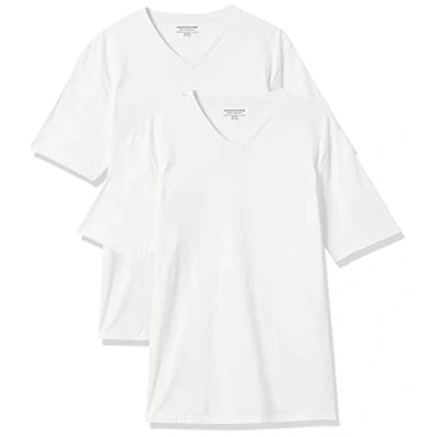 Image of Amazon Essentials Men&#039;s Regular Fit Short Sleeved V Neck T Shirt (Available in Big and Tall), Pack of 2, White, S