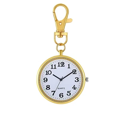 Image of JewelryWe Key Chain Watch Novelty Ring Vintage Gold/Silver Quartz Pocket FOB Clip on Watch, for Men Women